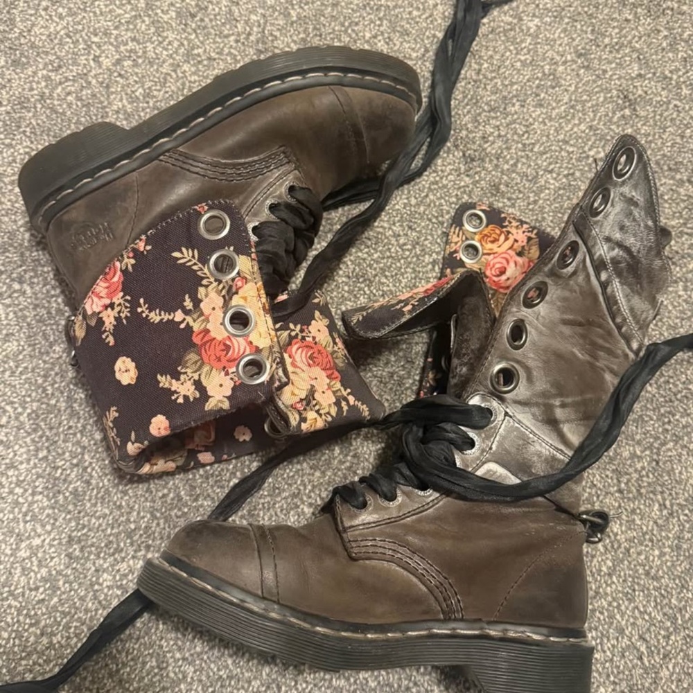 Dr. Martens Brown Floral Lined Combat Boots
